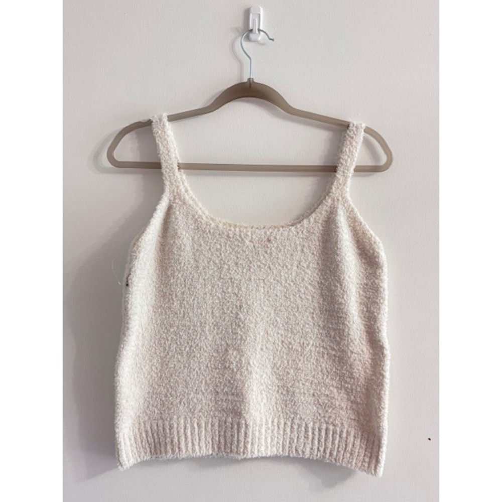 Free People FP Movement Cream Boucle Knit Tank Top Scoop Neck Comfy Cozy Boho L